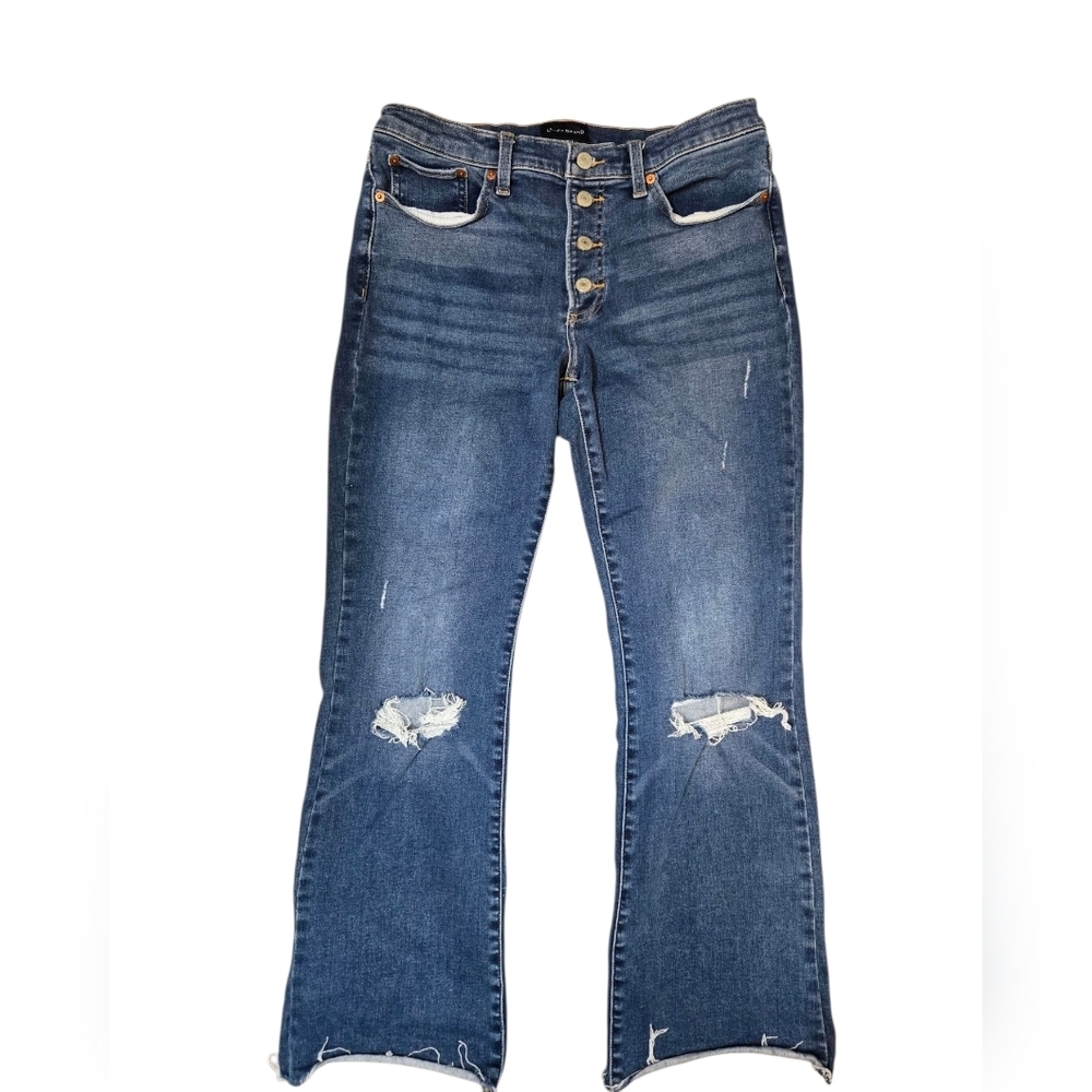 Lucky Brand Sweet Boot Jeans Mid Rise Distressed Medium Blue Size 31 Button Fly - Picture 5 of 12